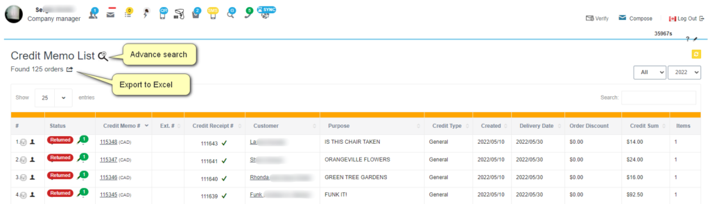 ALL-IN-CRM, Credit Memo List, return product to warehouse