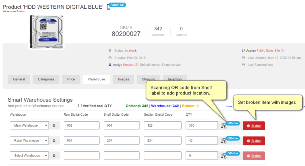 ALL-IN-CRM, product warehouse location